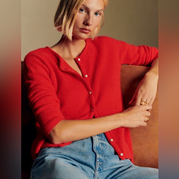 NWT Sezane Gaspard in Cropped Red XS Cardigan Sweater - Picture 4 of 5